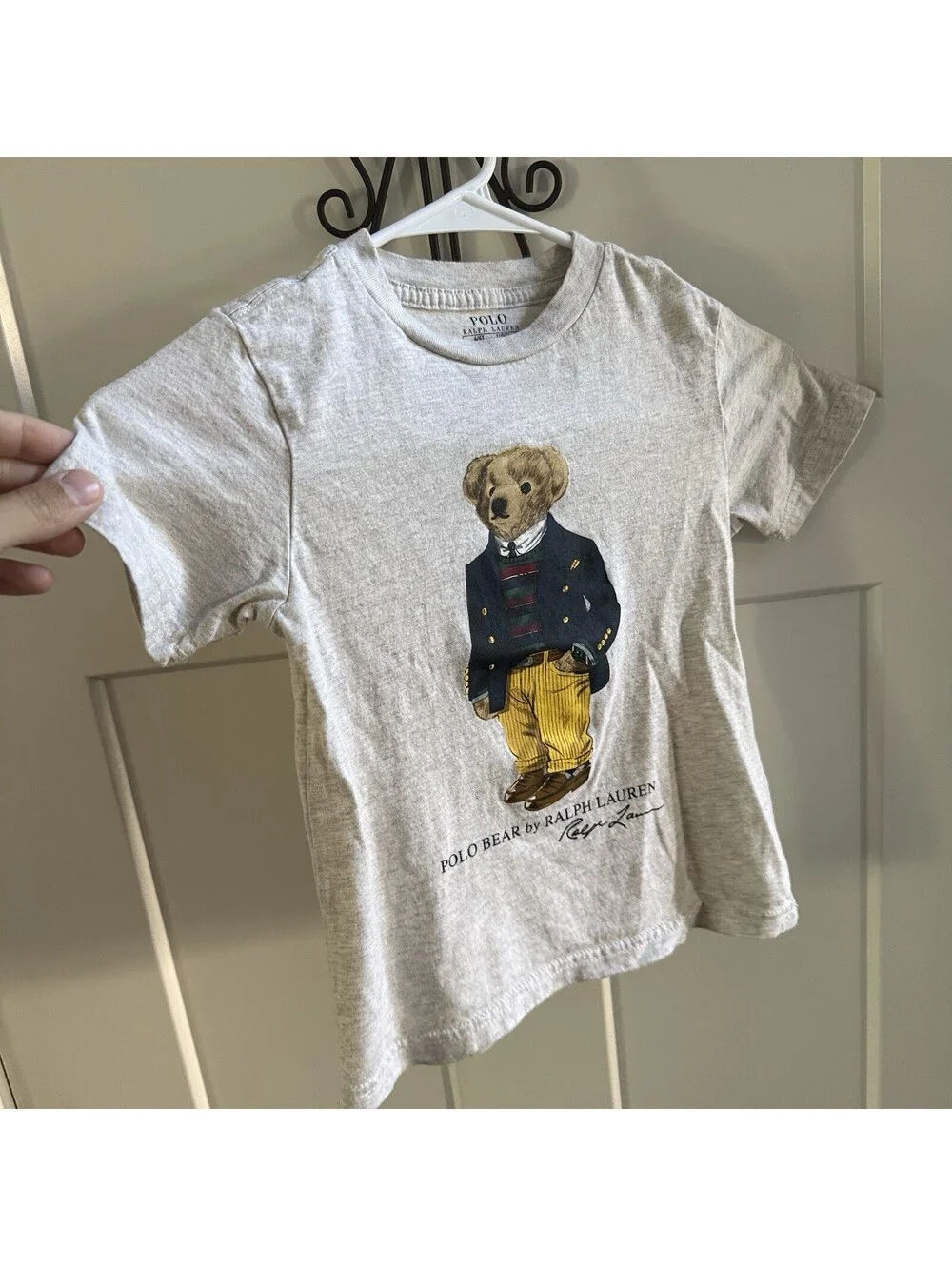 Polo Ralph Lauren Bear T-Shirt Kids 4T Gray Graphic Short Sleeve Cotton Tee